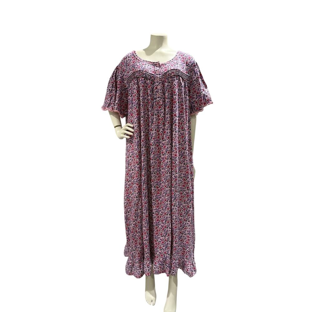 Dreams & Co Cottagecore Pink Rose 100% Cotton Prairie Peasant Nightgown Sz 2X